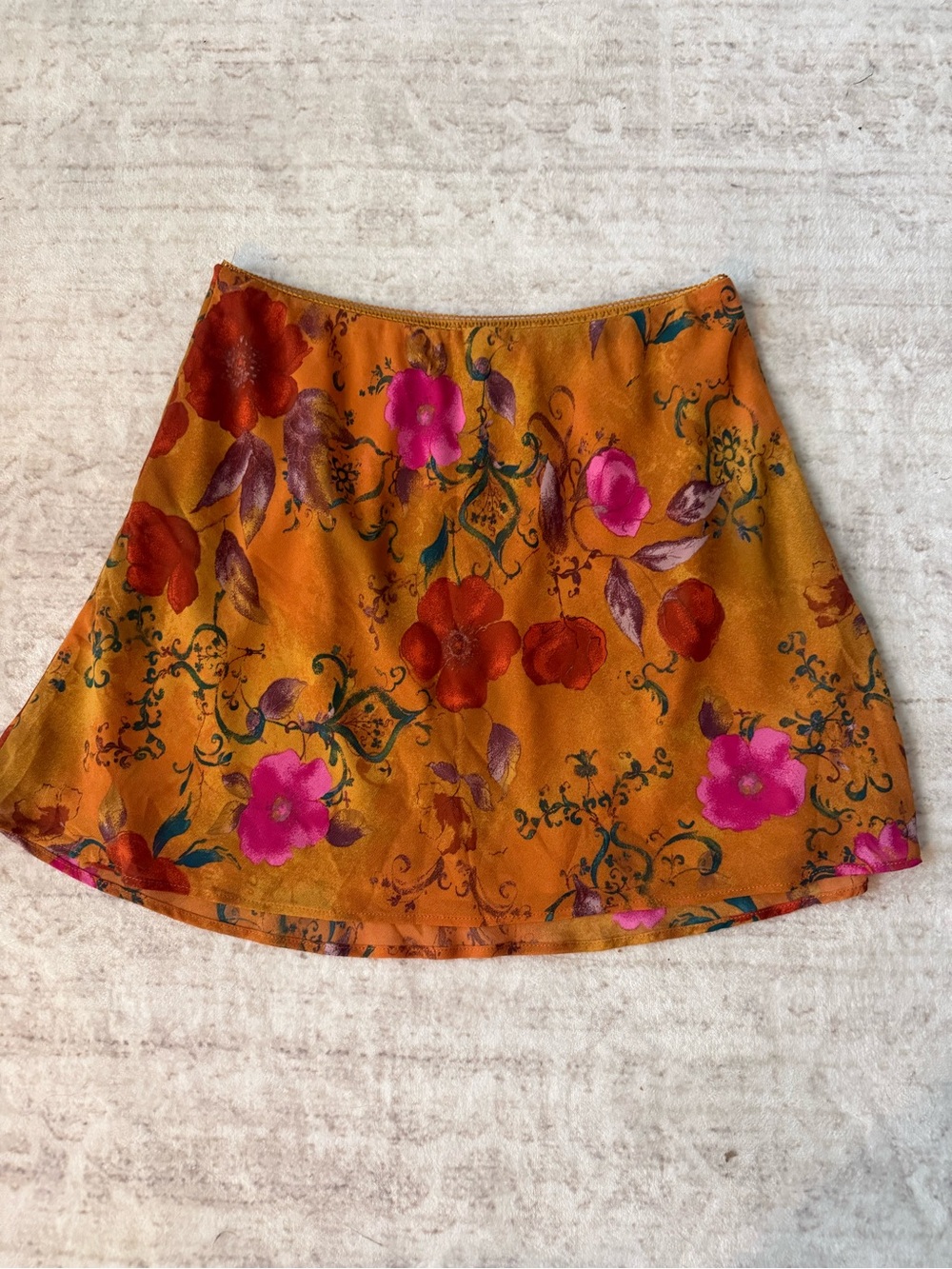 wild fable Orange Floral Circle Skirt with Pink & Red Blooms